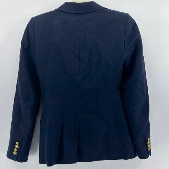 J. Crew Navy 100% Linen Single Breasted Blazer Gold Buttons Size 00P - Picture 2 of 6